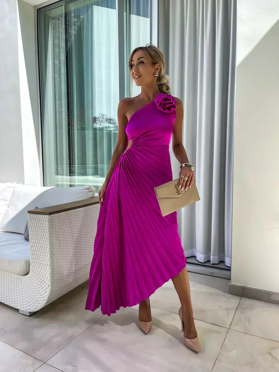 Sara | Women’s One Shoulder Pleated Maxi Dress | Graceful Elegance for Every Special Occasion