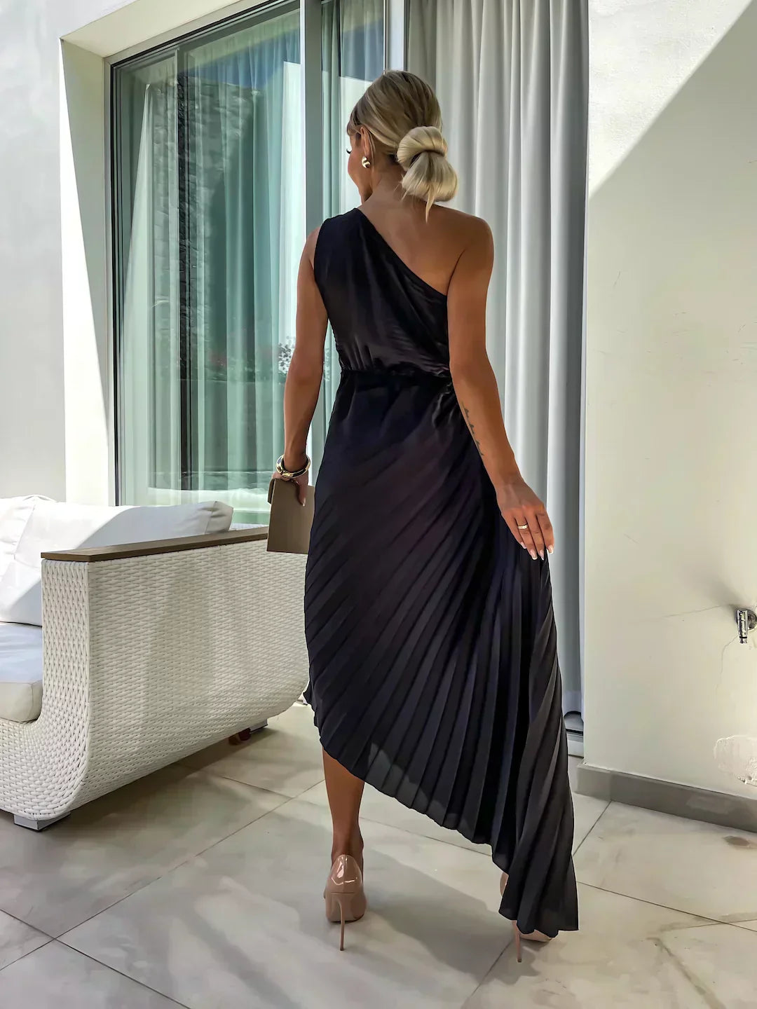 Sara | Women’s One Shoulder Pleated Maxi Dress | Graceful Elegance for Every Special Occasion