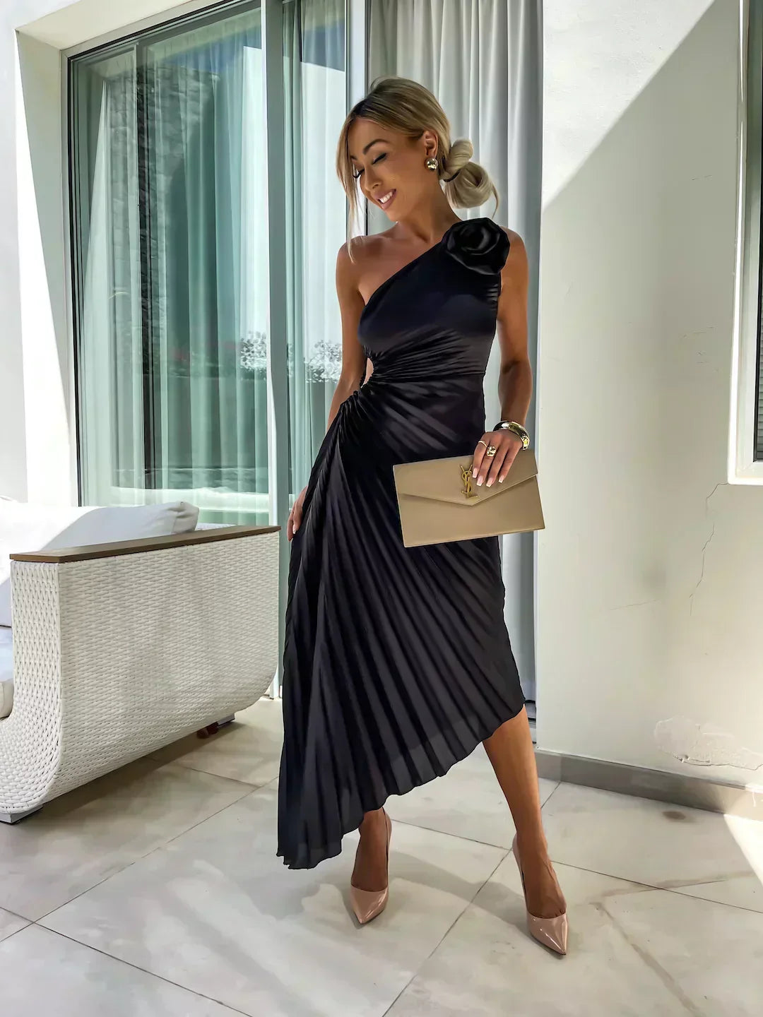 Sara | Women’s One Shoulder Pleated Maxi Dress | Graceful Elegance for Every Special Occasion