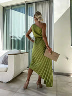 Sara | Women’s One Shoulder Pleated Maxi Dress | Graceful Elegance for Every Special Occasion