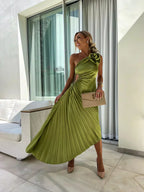 Sara | Women’s One Shoulder Pleated Maxi Dress | Graceful Elegance for Every Special Occasion
