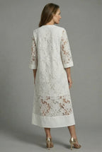 Gianna | Embroidered Midi Dress | Elegant Lace Detail & Relaxed Fit