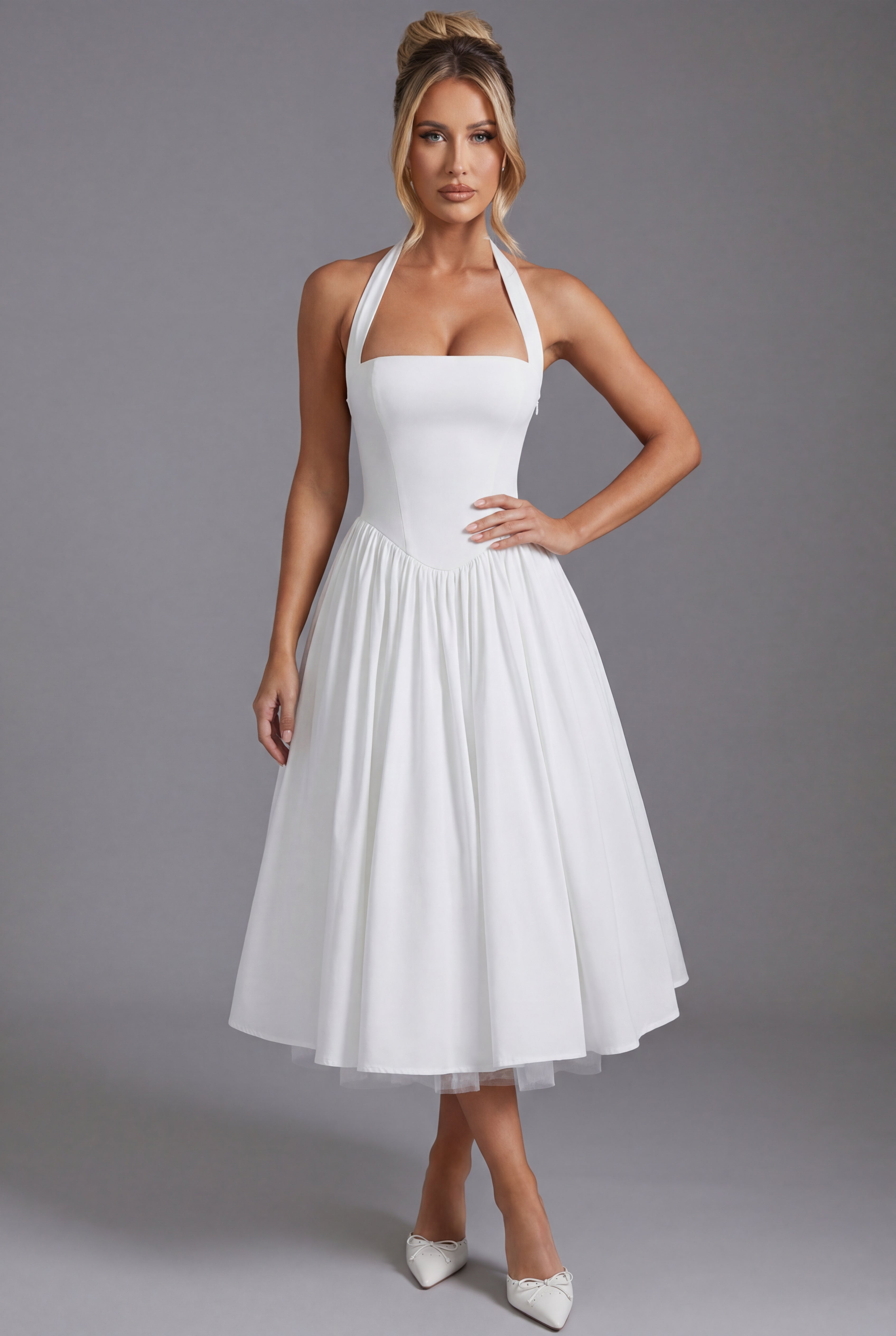 Riley | Elegant Ascot Halter A-Line Midi Dress | Timeless Feminine Silhouette