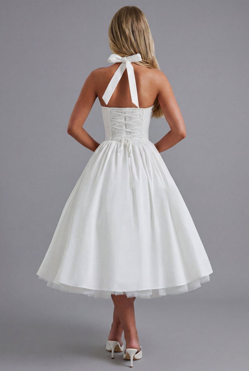 Riley | Elegant Ascot Halter A-Line Midi Dress | Timeless Feminine Silhouette