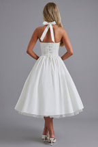 Riley | Elegant Ascot Halter A-Line Midi Dress | Timeless Feminine Silhouette