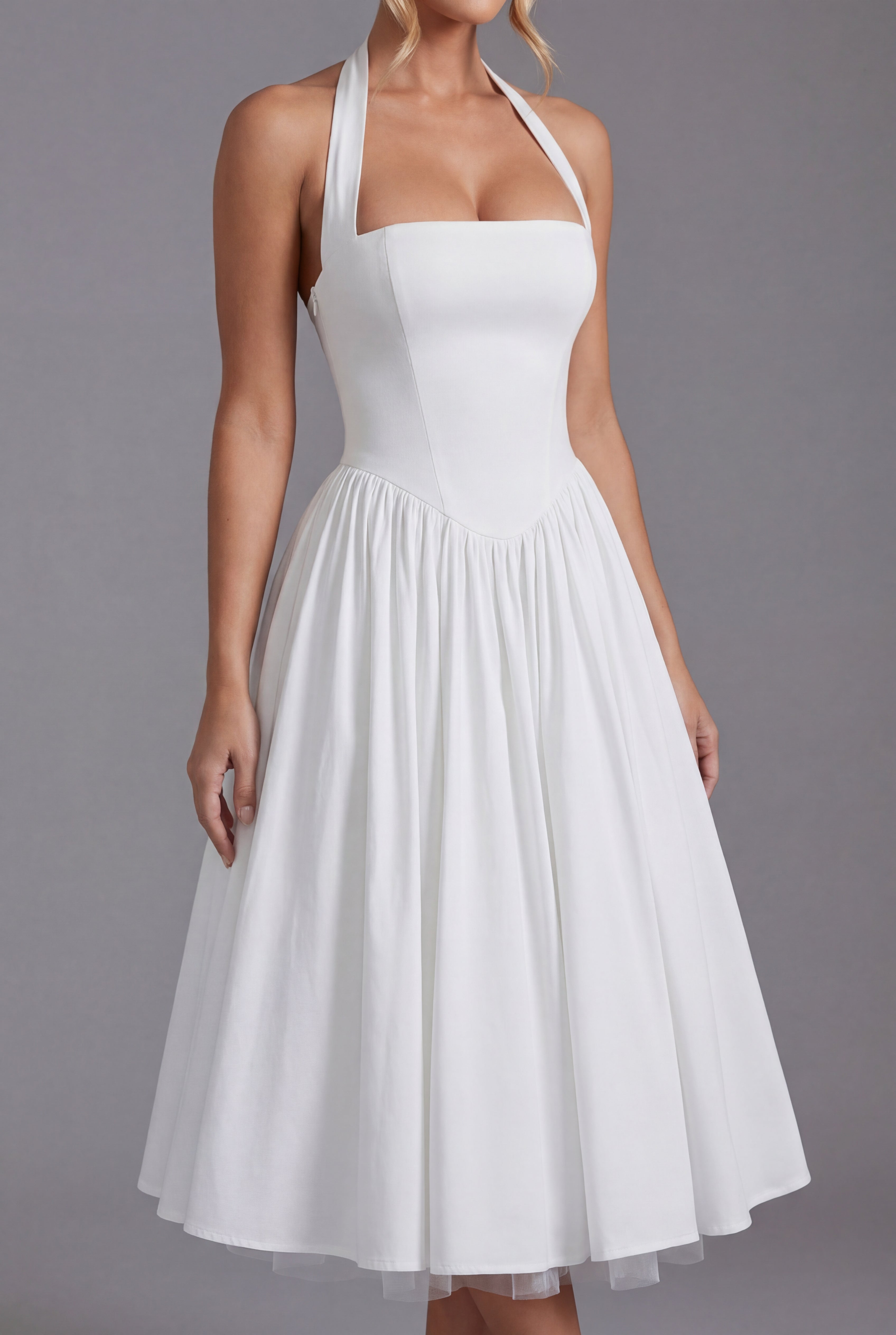 Riley | Elegant Ascot Halter A-Line Midi Dress | Timeless Feminine Silhouette