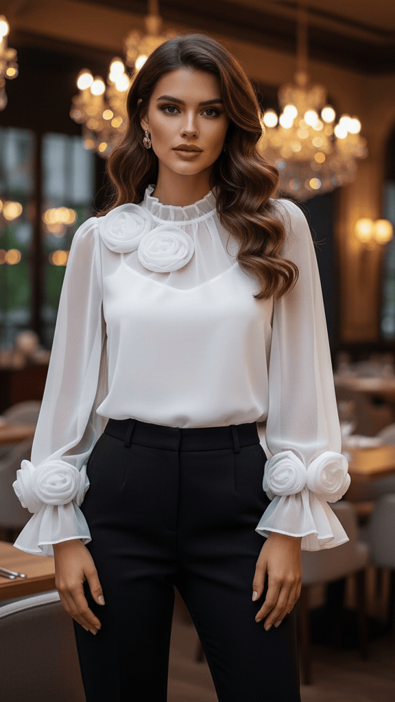 Anna | 3D Rose Detail Blouse | Romantic and Refined