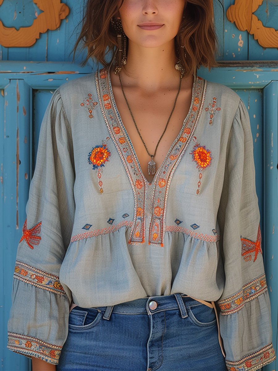 Elena | Boho Embroidered Summer Blouse | Lightweight Airy Fit