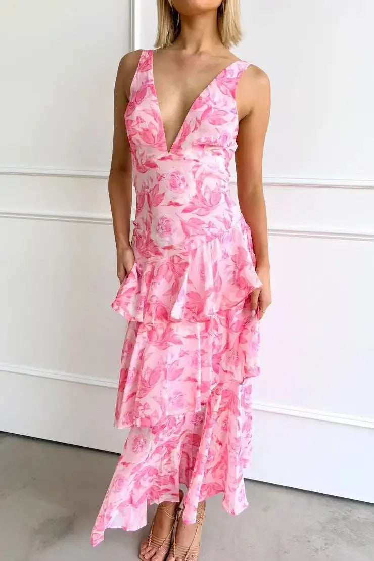 Freya | Women’s Floral Ruffled Maxi Dress | Romantic Flowing Summer Elegance