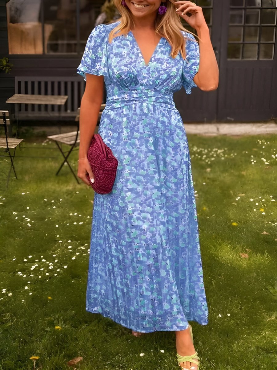 Efa | Women’s Floral Maxi Dress | Elegant Short Sleeve Summer Beauty