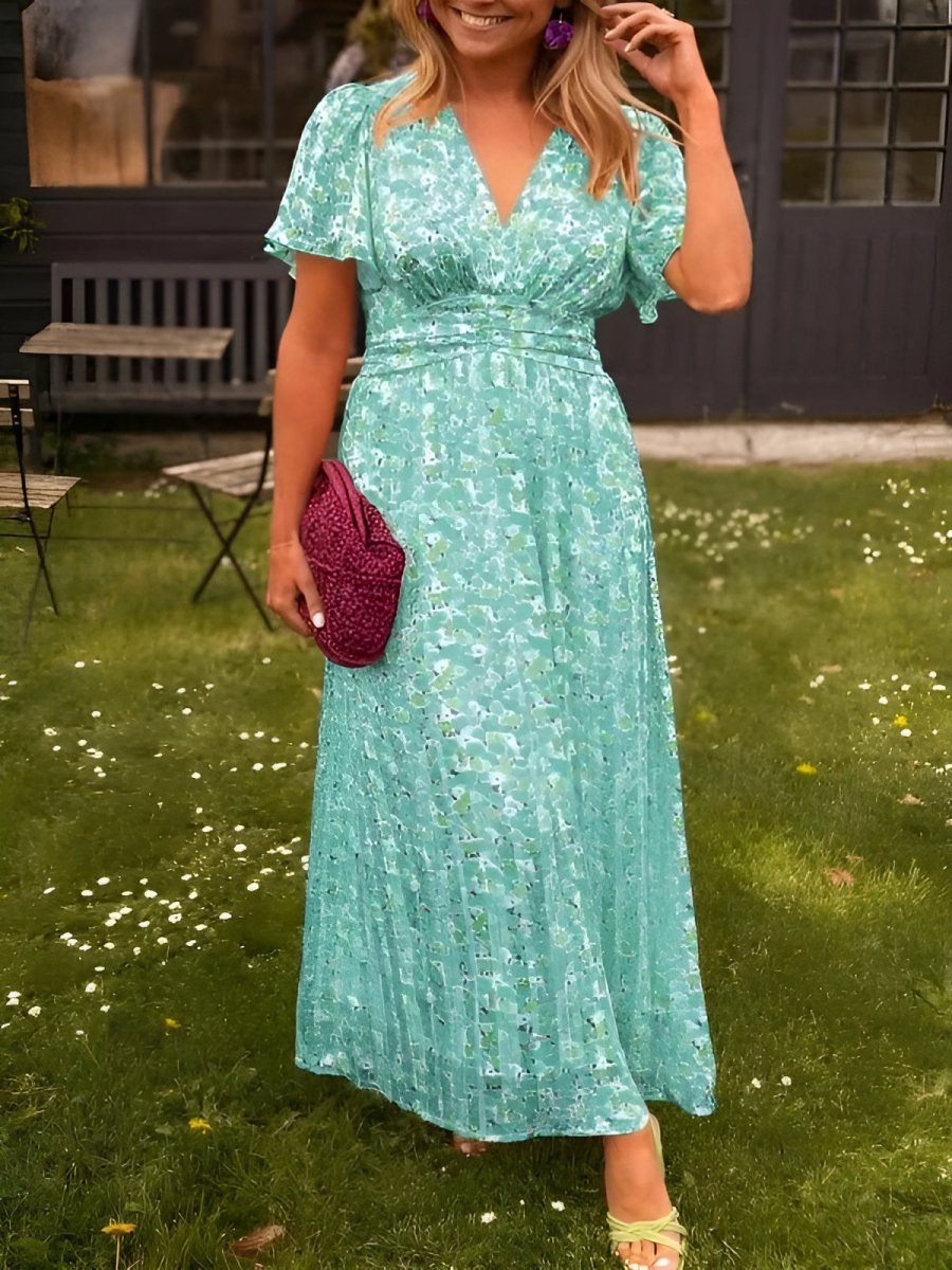 Efa | Women’s Floral Maxi Dress | Elegant Short Sleeve Summer Beauty