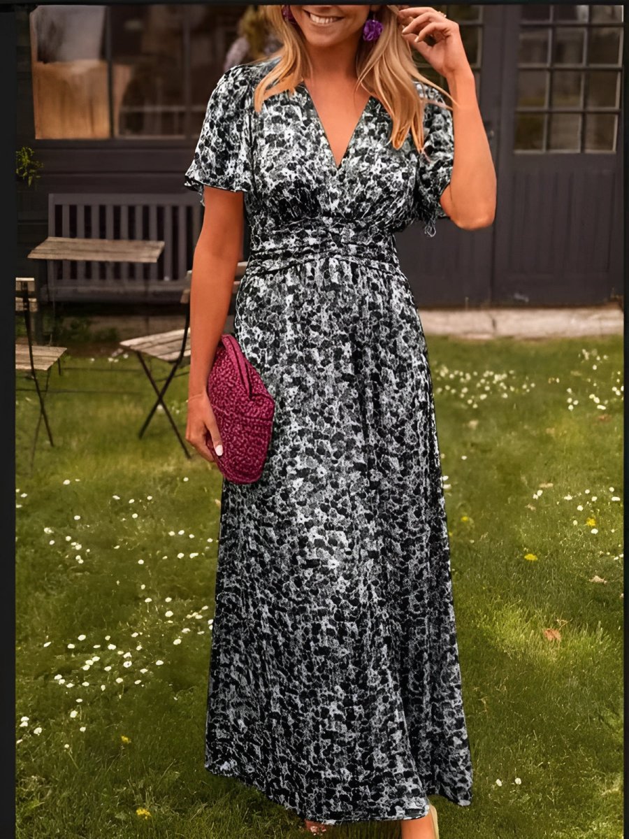 Efa | Women’s Floral Maxi Dress | Elegant Short Sleeve Summer Beauty