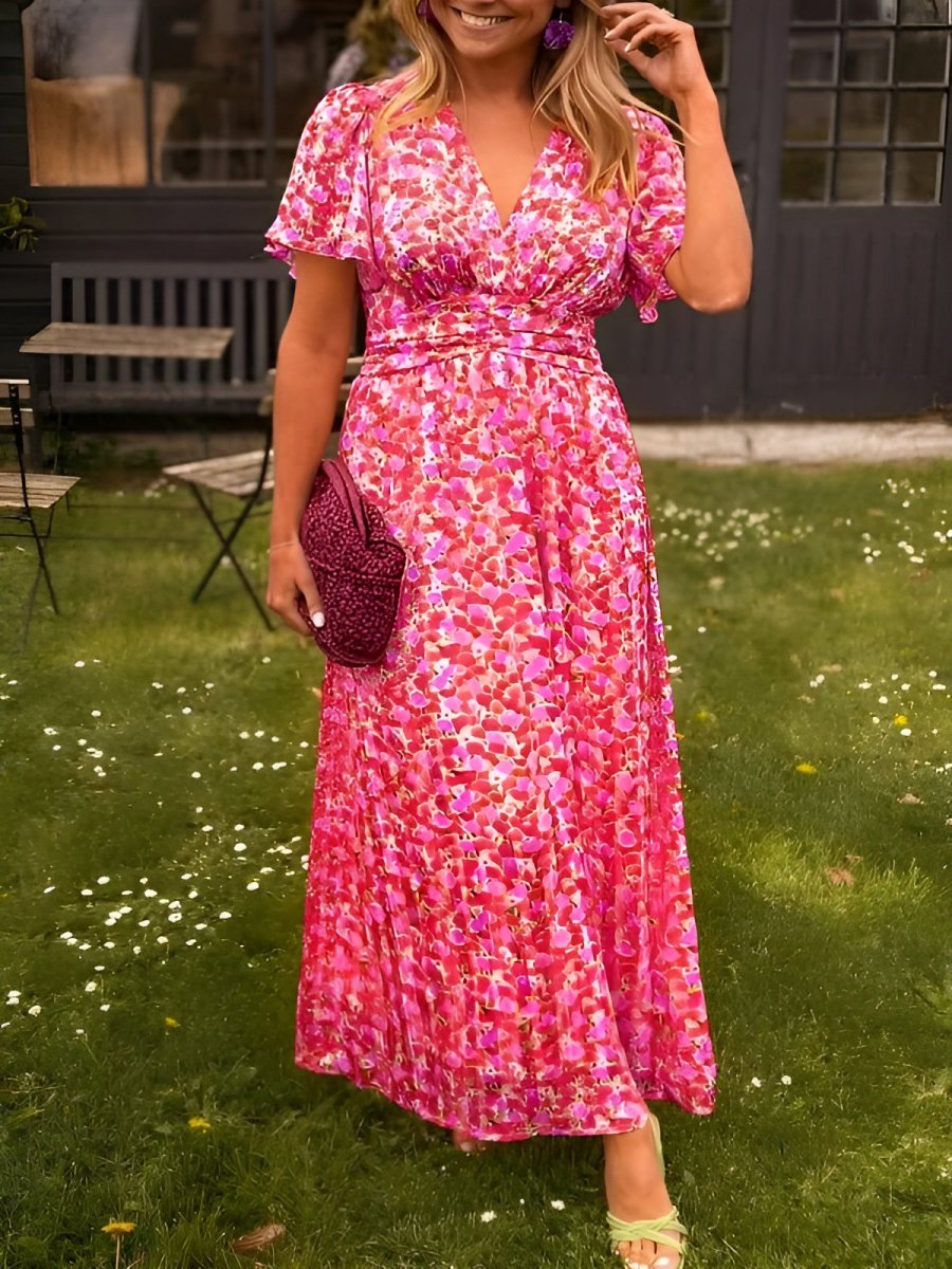 Efa | Women’s Floral Maxi Dress | Elegant Short Sleeve Summer Beauty