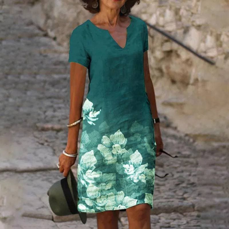 Nia | Women’s Linen Midi Dress | Breathable Short Sleeve Summer Elegance