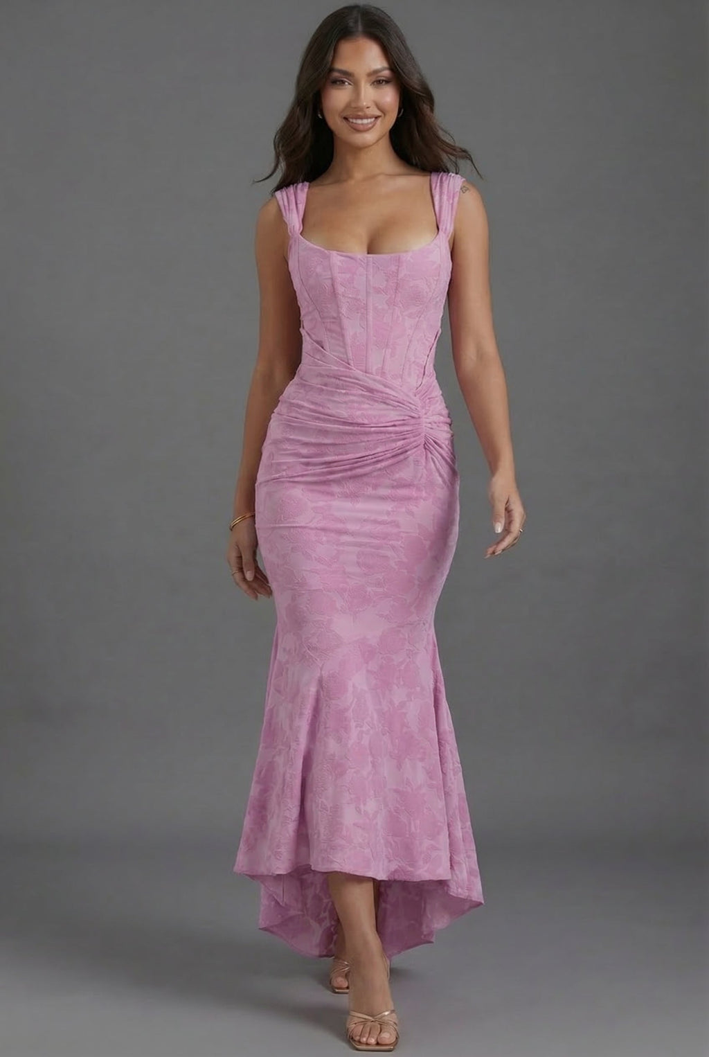 Nora | Floral Corset Ruched Fishtail Dress | Elegant Wedding Guest Silhouette