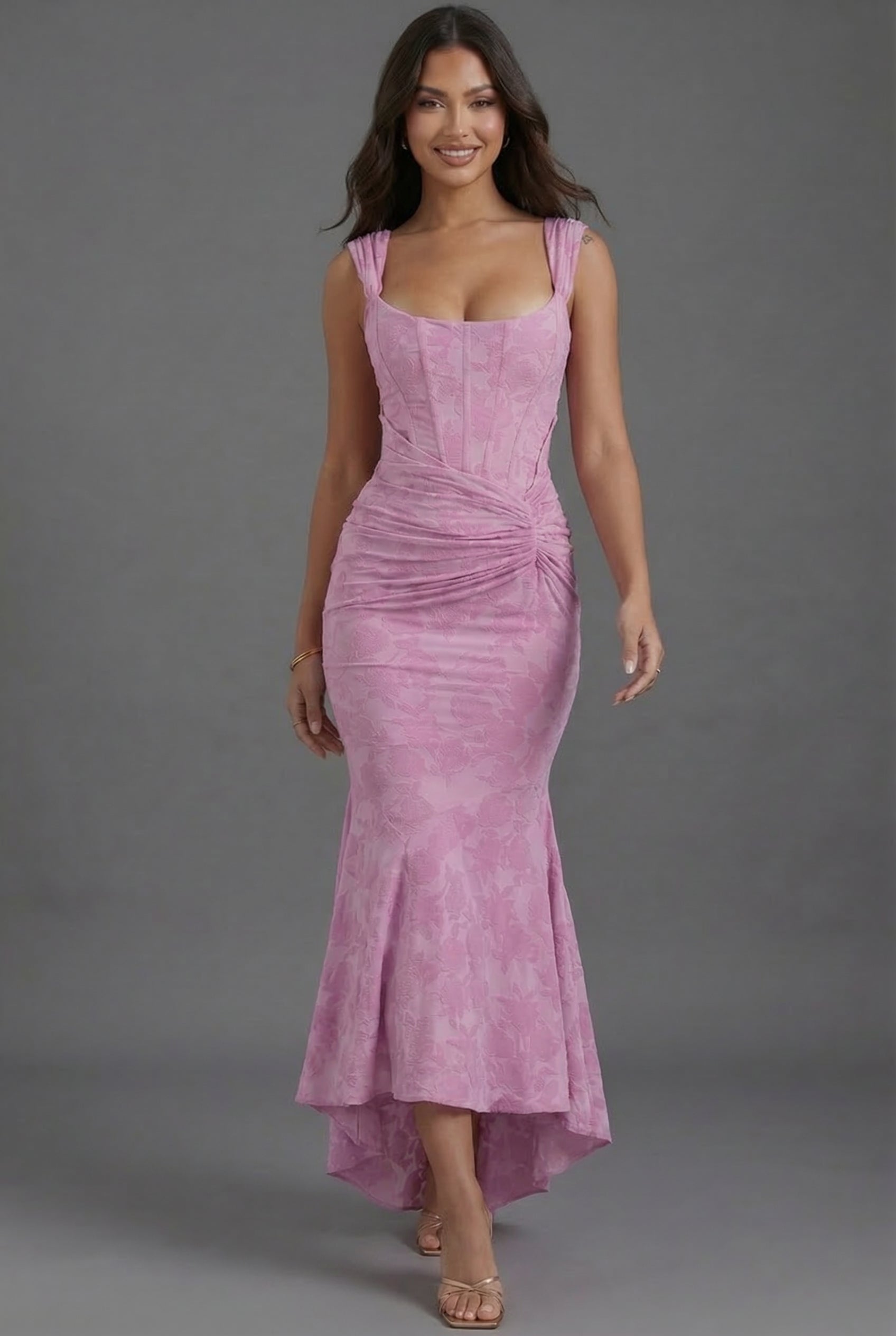 Nora | Floral Corset Ruched Fishtail Dress | Elegant Wedding Guest Silhouette