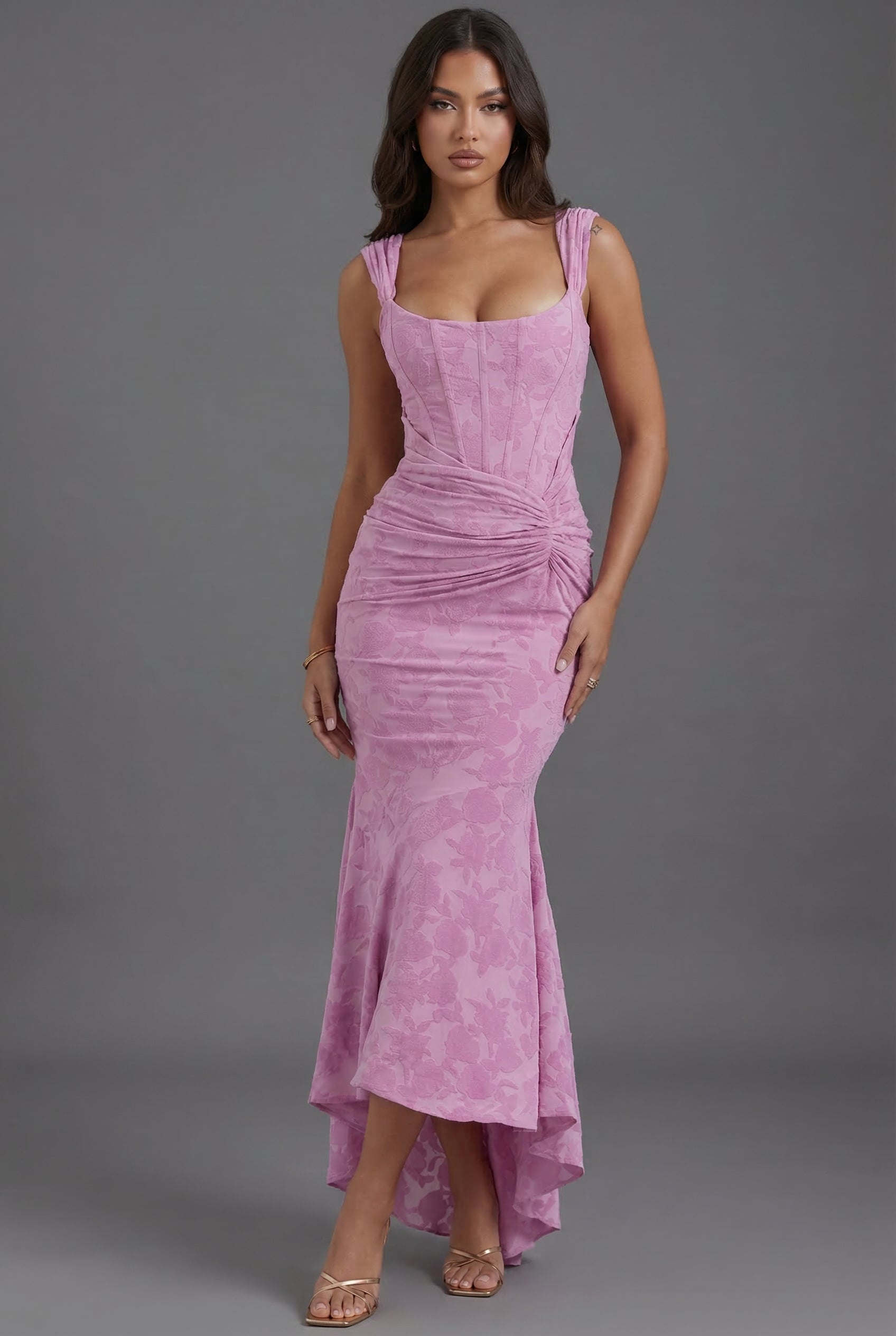 Nora | Floral Corset Ruched Fishtail Dress | Elegant Wedding Guest Silhouette