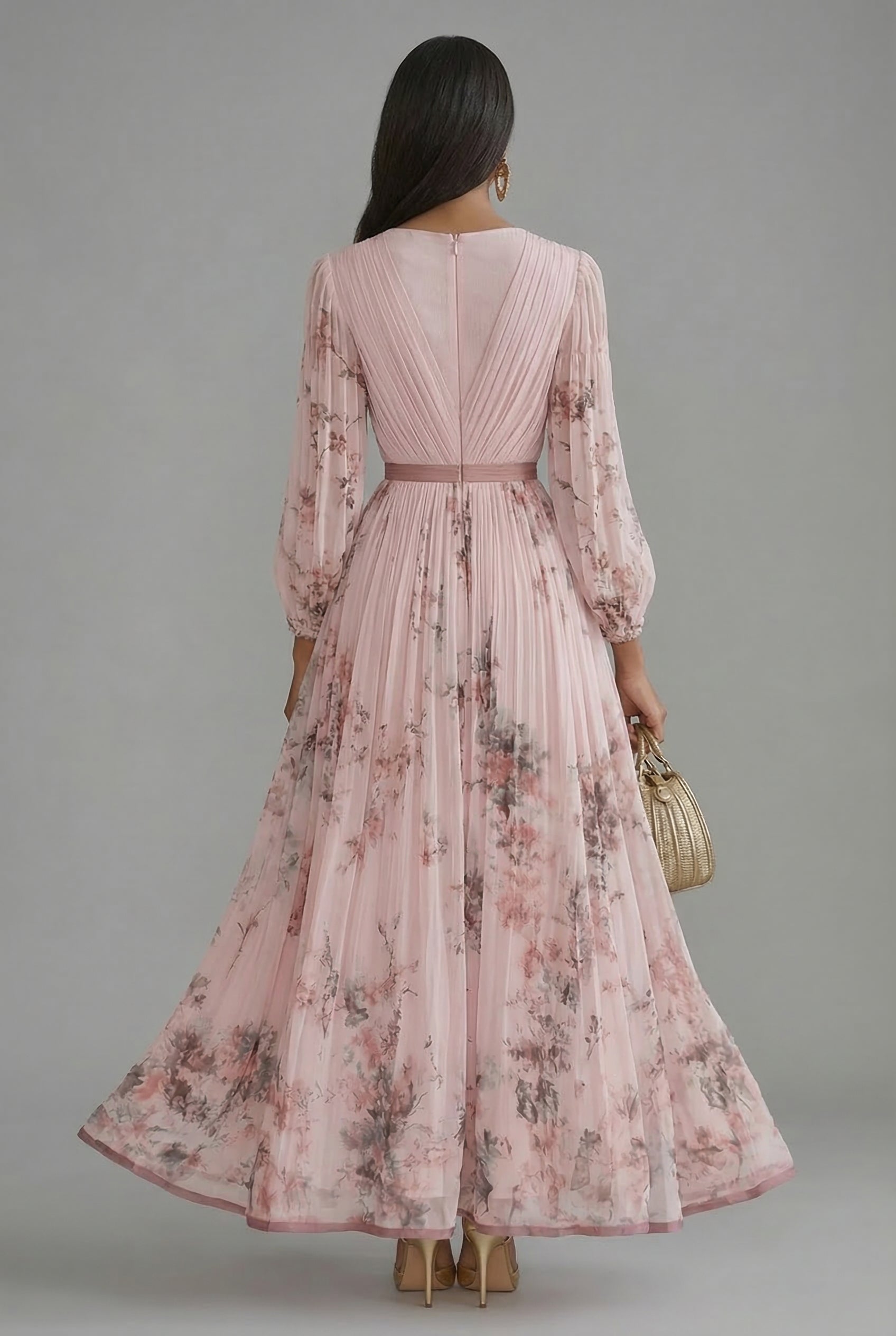 Zoe | Floral V-Neck Long Sleeve Maxi Dress | Elegant Flowing Silhouette