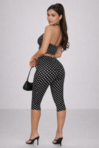 July | Polka Dot Halter Top & Capri Trouser Set | Chic Black and White Two-Piece Outfit