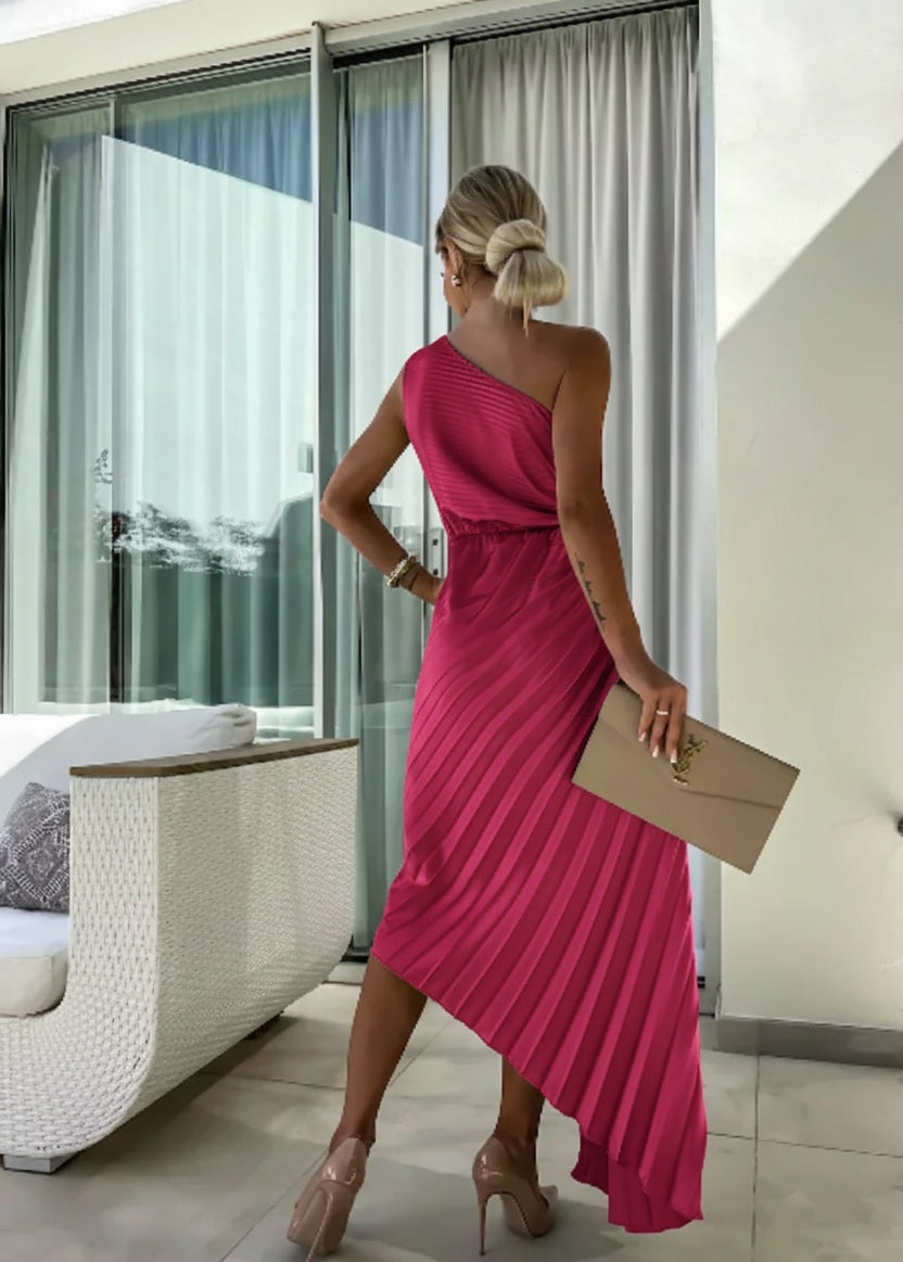 Sara | Women’s One Shoulder Pleated Maxi Dress | Graceful Elegance for Every Special Occasion