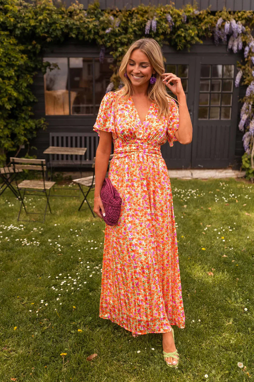 Efa | Women’s Floral Maxi Dress | Elegant Short Sleeve Summer Beauty