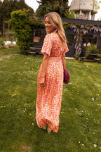 Efa | Women’s Floral Maxi Dress | Elegant Short Sleeve Summer Beauty