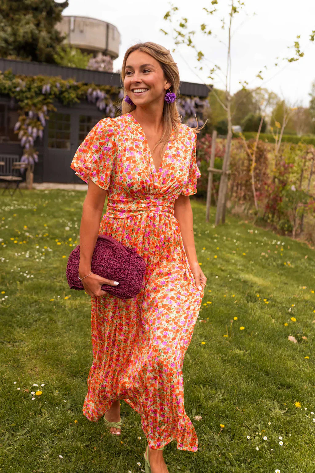 Efa | Women’s Floral Maxi Dress | Elegant Short Sleeve Summer Beauty