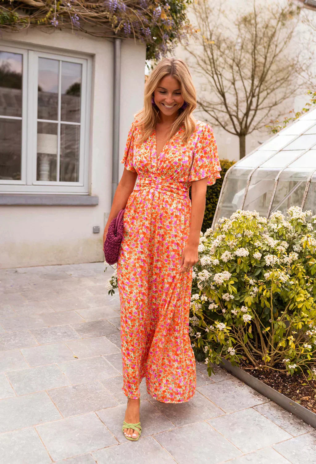Efa | Women’s Floral Maxi Dress | Elegant Short Sleeve Summer Beauty