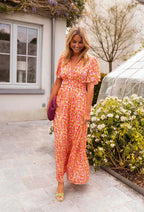 Efa | Women’s Floral Maxi Dress | Elegant Short Sleeve Summer Beauty
