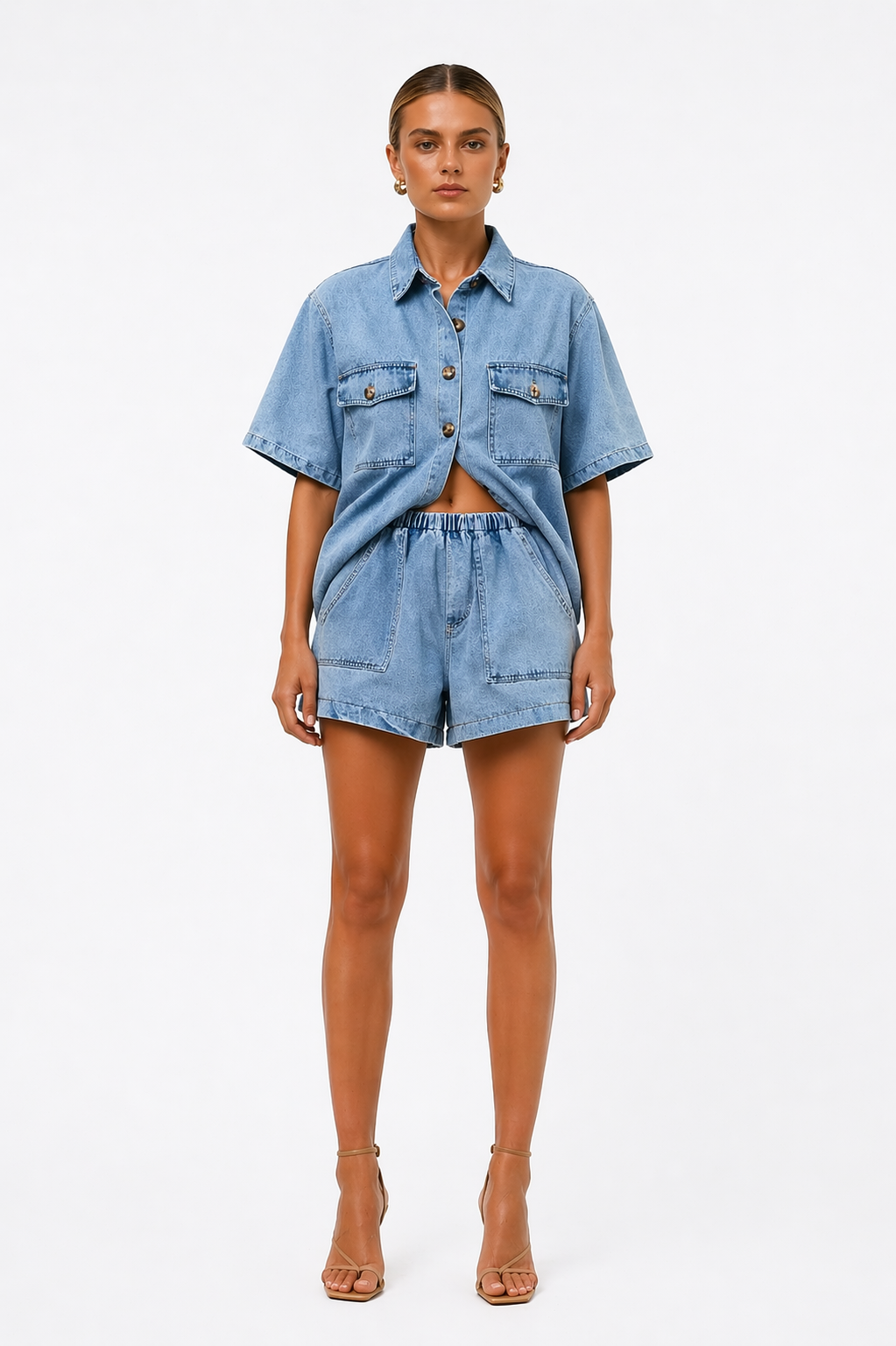 Fiona | Denim Two-Piece Set | Shirt & High-Waist Shorts