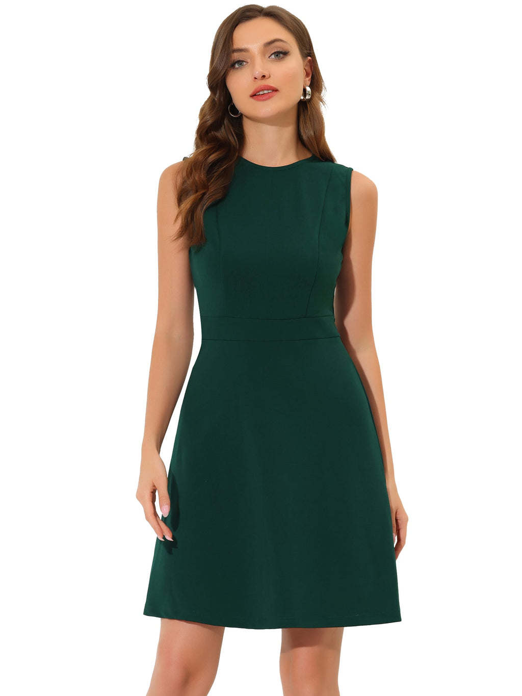 Holly | Sleeveless A-Line Midi Work Dress | Elegant Solid Color Office Style