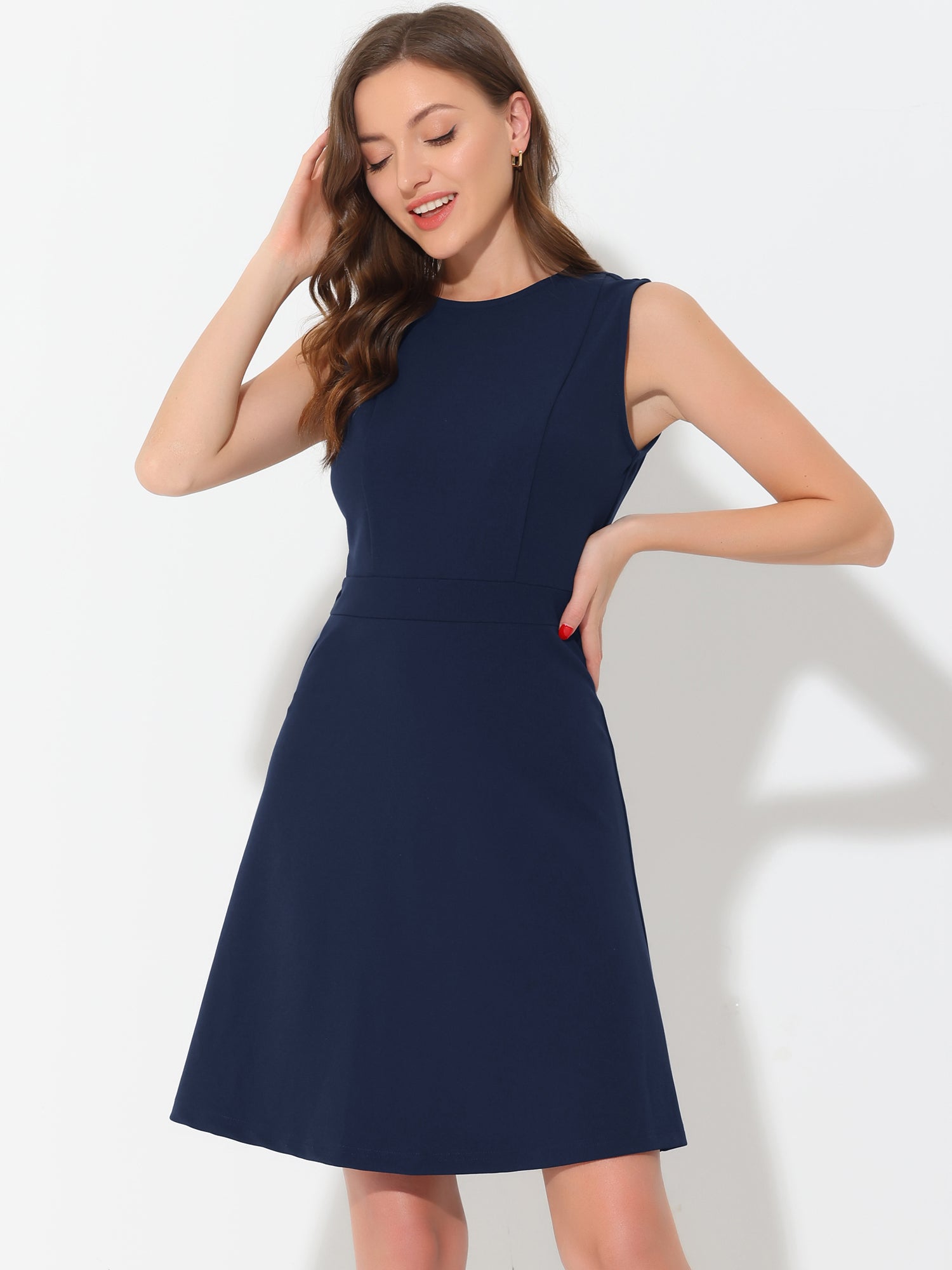 Holly | Sleeveless A-Line Midi Work Dress | Elegant Solid Color Office Style