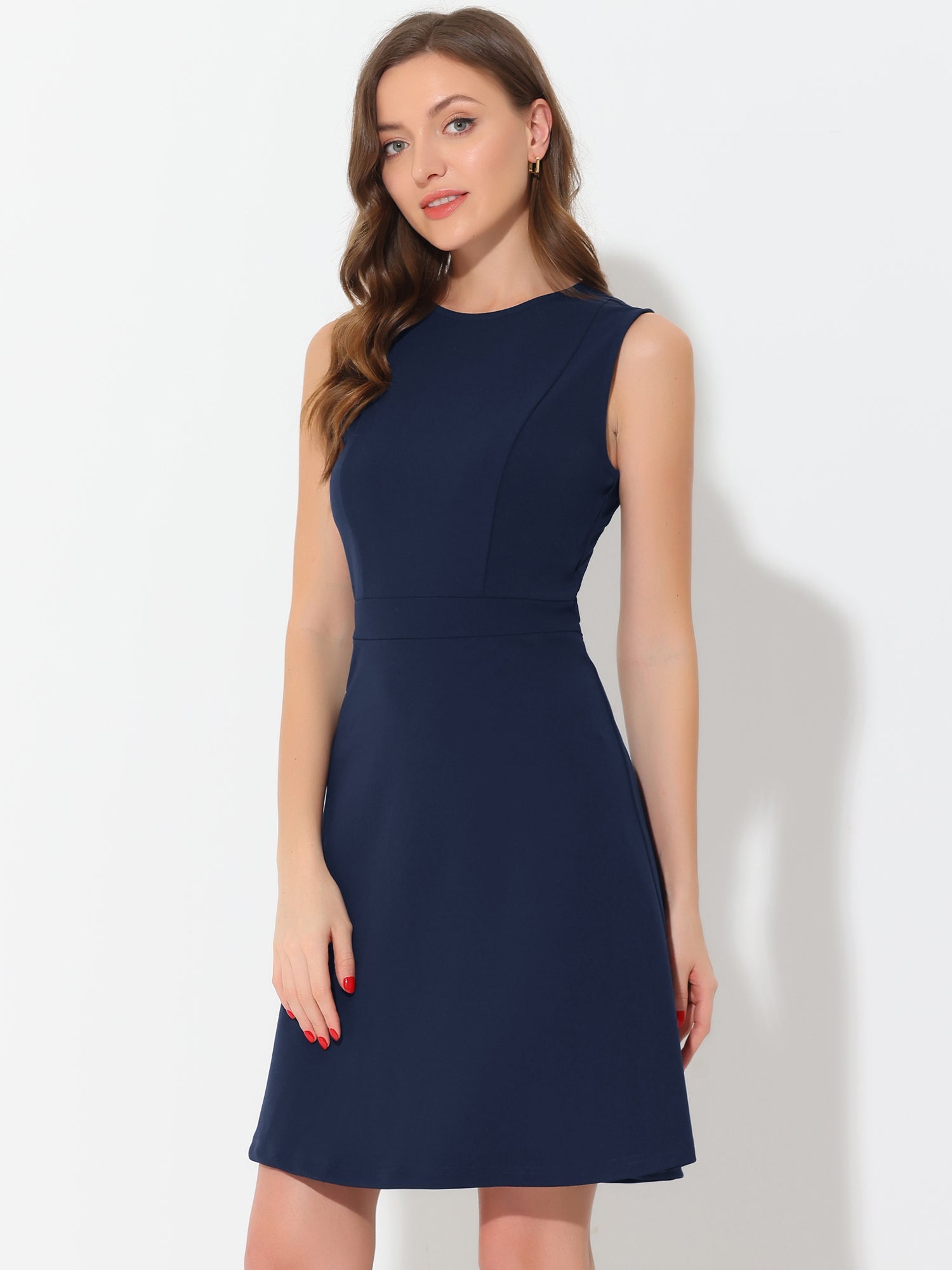 Holly | Sleeveless A-Line Midi Work Dress | Elegant Solid Color Office Style