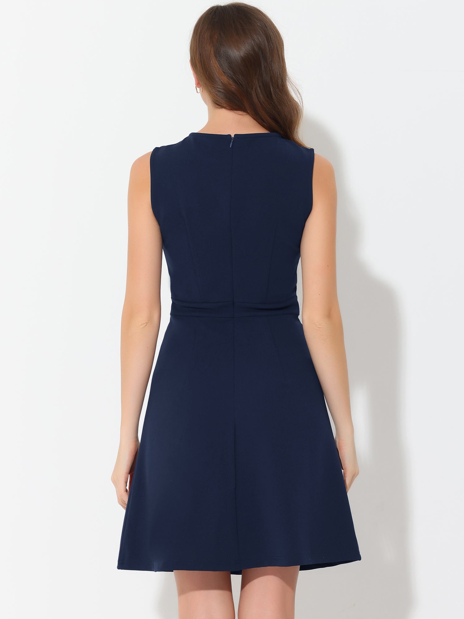 Holly | Sleeveless A-Line Midi Work Dress | Elegant Solid Color Office Style