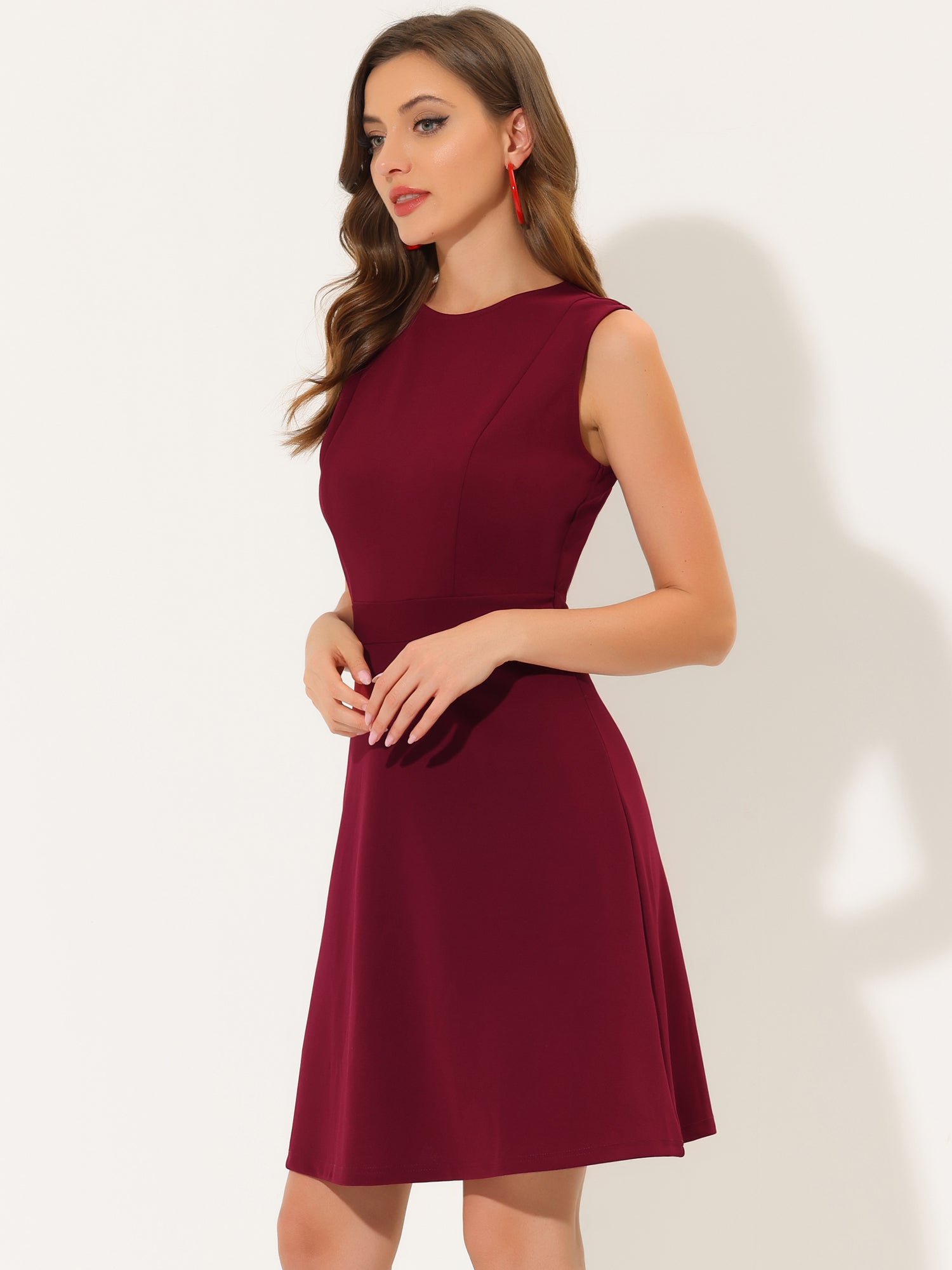 Holly | Sleeveless A-Line Midi Work Dress | Elegant Solid Color Office Style