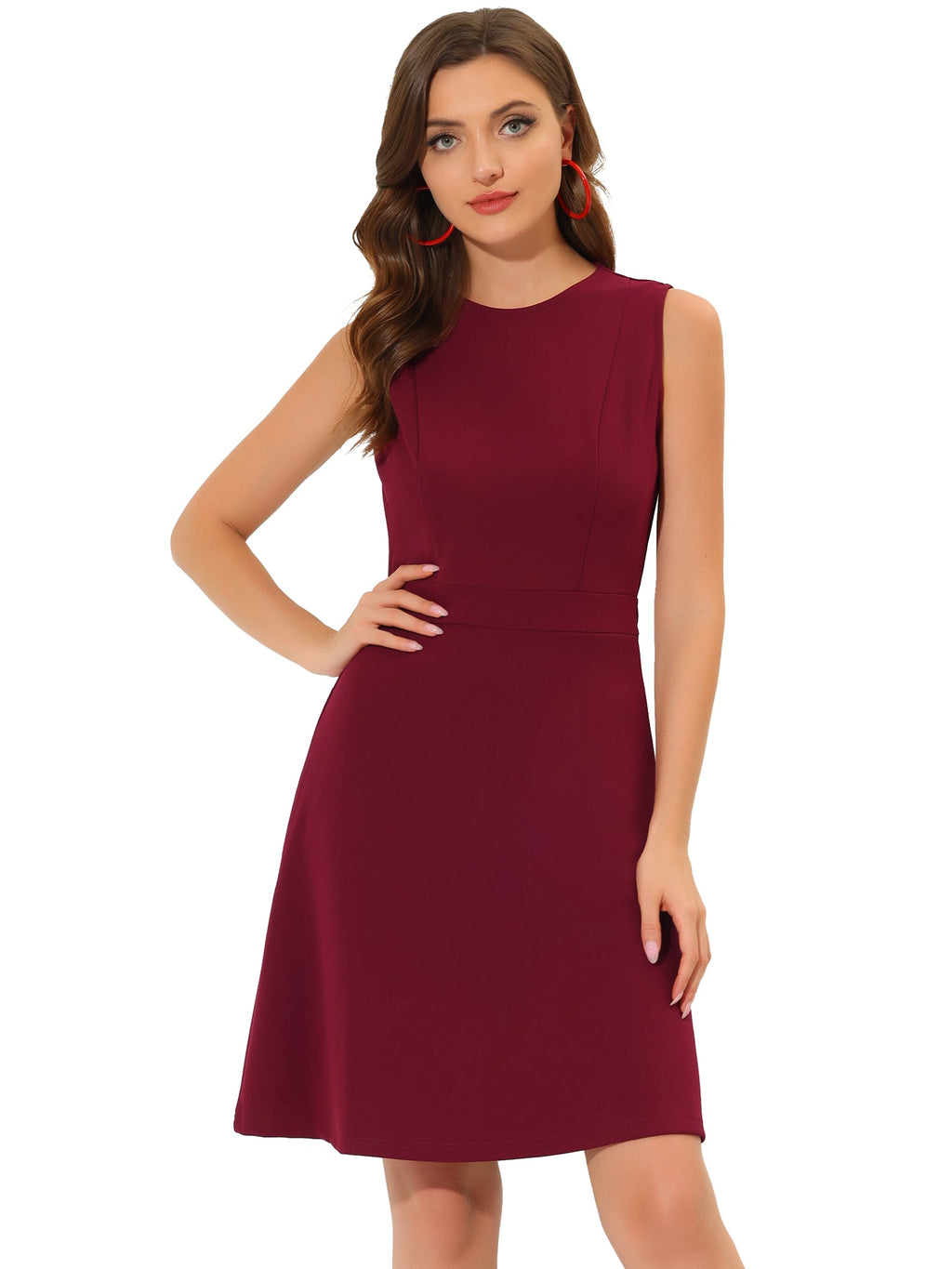 Holly | Sleeveless A-Line Midi Work Dress | Elegant Solid Color Office Style