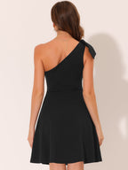 Ivy | One Shoulder Bow Midi Dress with Pockets | Elegant A-Line Occasion Wear