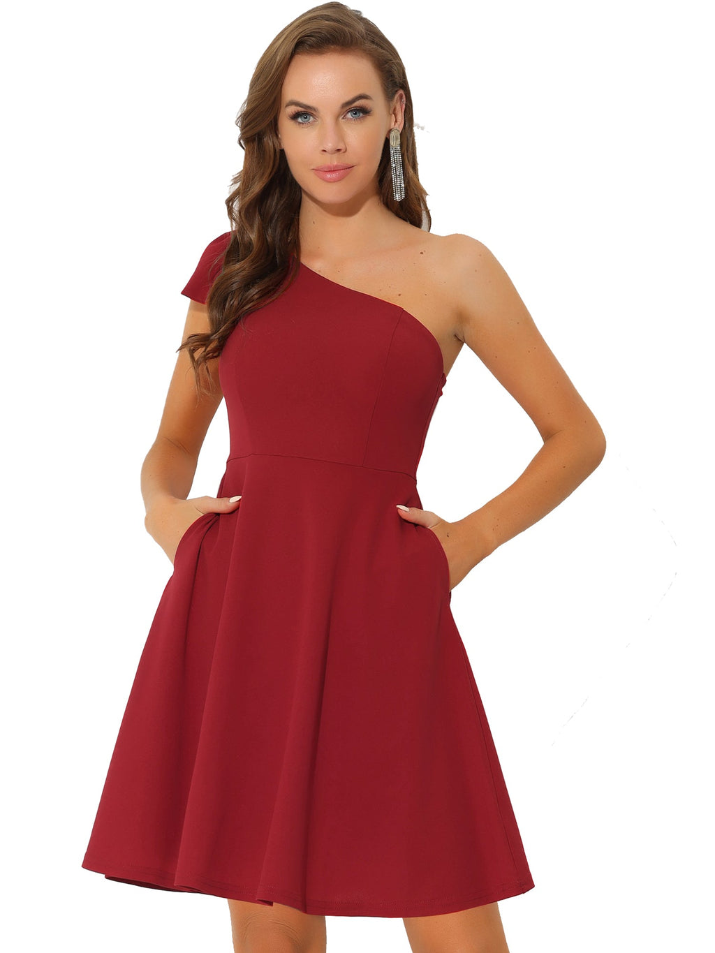 Ivy | One Shoulder Bow Midi Dress with Pockets | Elegant A-Line Occasion Wear