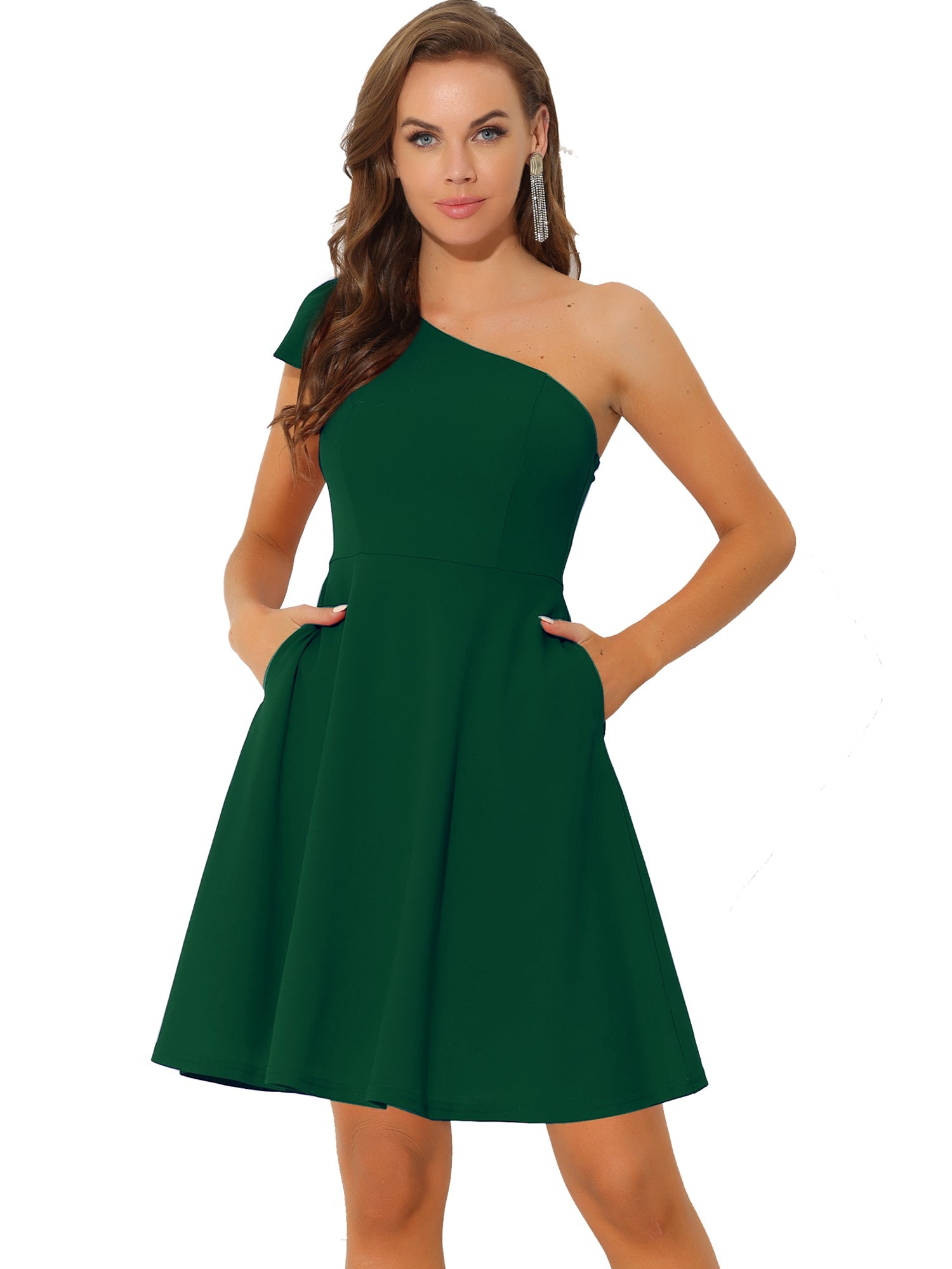 Ivy | One Shoulder Bow Midi Dress with Pockets | Elegant A-Line Occasion Wear