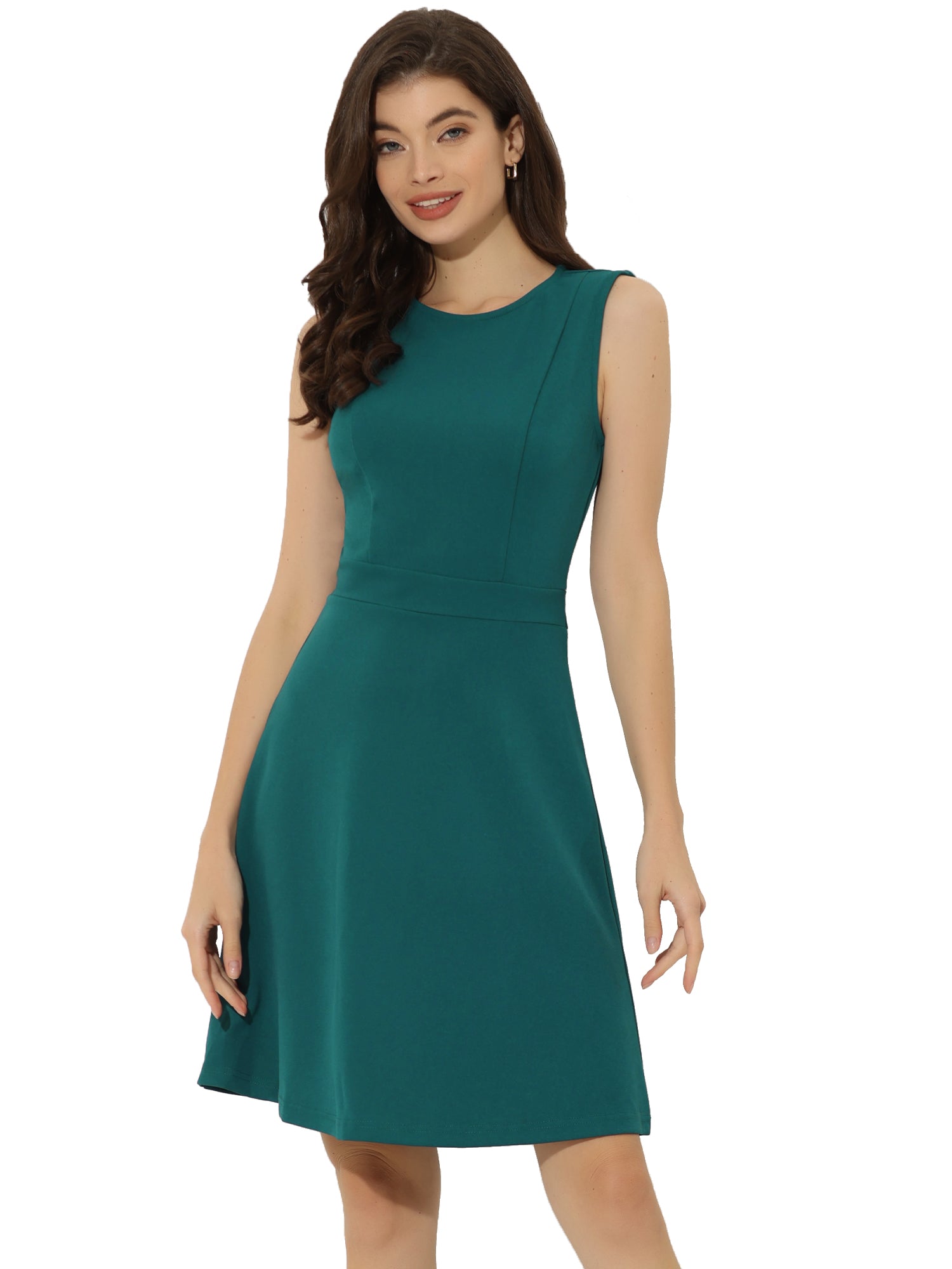 Holly | Sleeveless A-Line Midi Work Dress | Elegant Solid Color Office Style