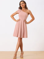 Ivy | One Shoulder Bow Midi Dress with Pockets | Elegant A-Line Occasion Wear