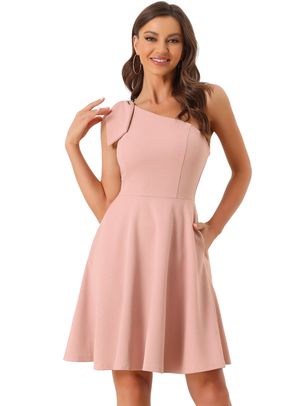Ivy | One Shoulder Bow Midi Dress with Pockets | Elegant A-Line Occasion Wear