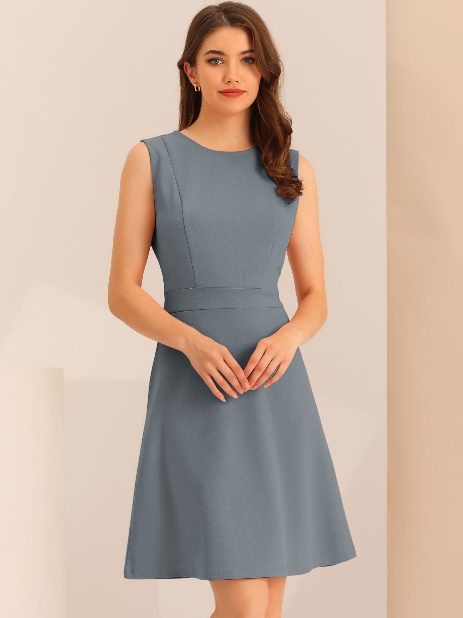 Holly | Sleeveless A-Line Midi Work Dress | Elegant Solid Color Office Style