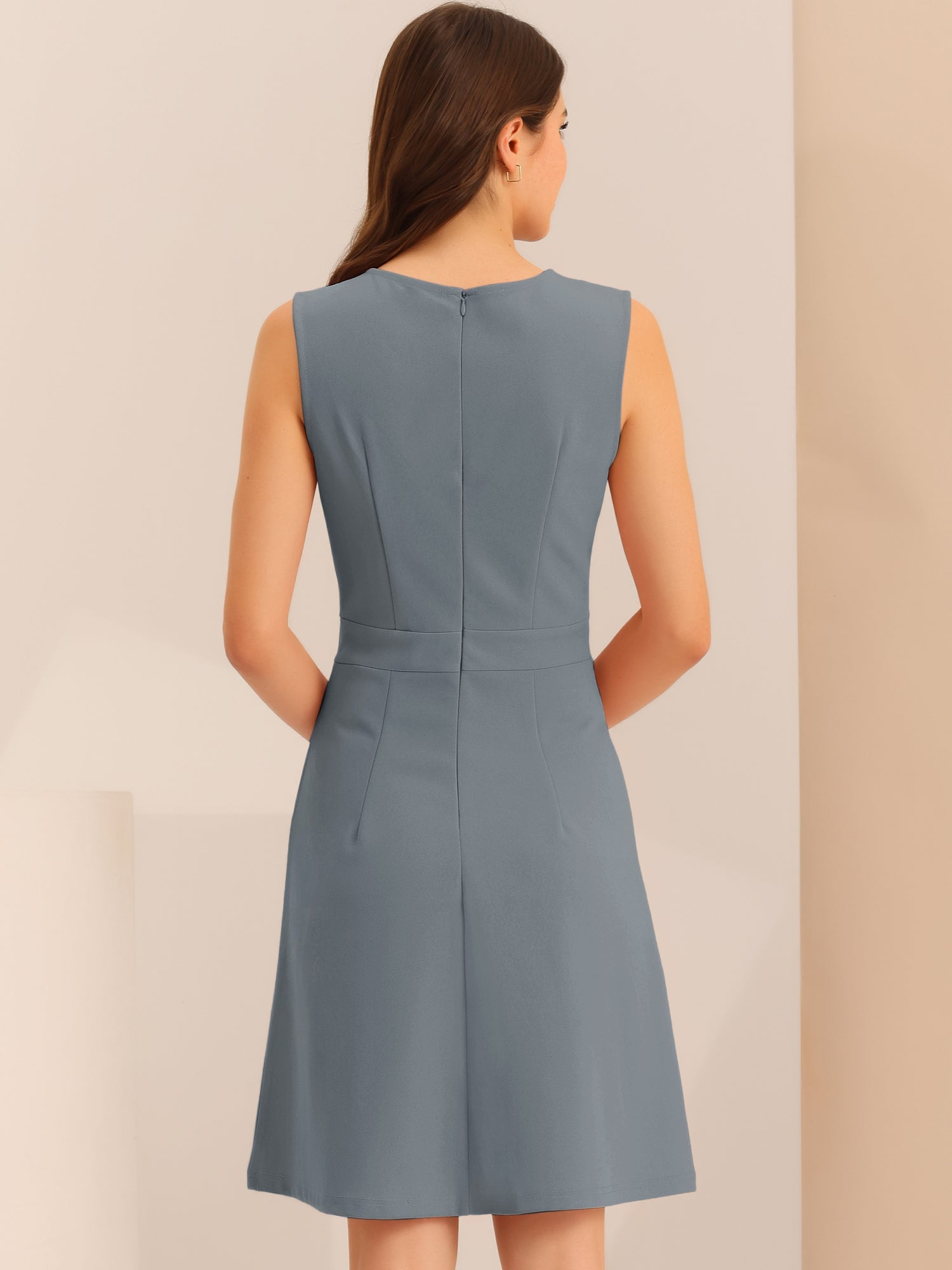 Holly | Sleeveless A-Line Midi Work Dress | Elegant Solid Color Office Style