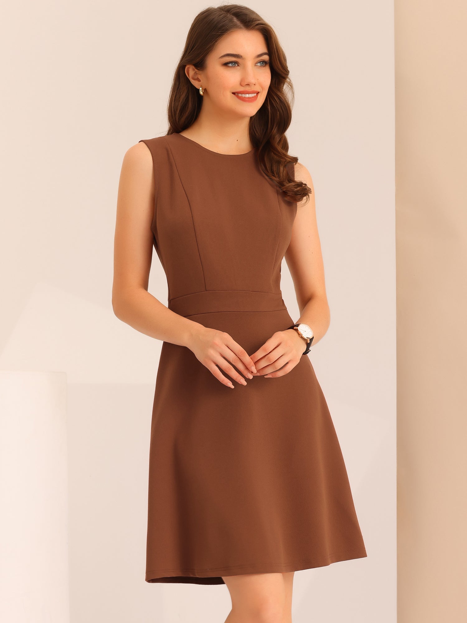 Holly | Sleeveless A-Line Midi Work Dress | Elegant Solid Color Office Style
