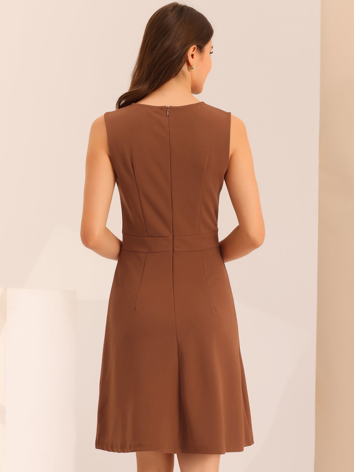 Holly | Sleeveless A-Line Midi Work Dress | Elegant Solid Color Office Style