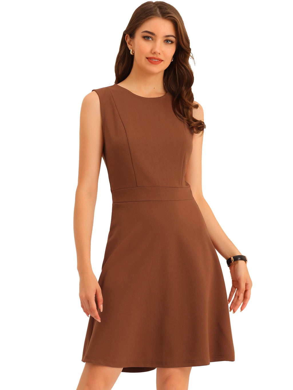 Holly | Sleeveless A-Line Midi Work Dress | Elegant Solid Color Office Style