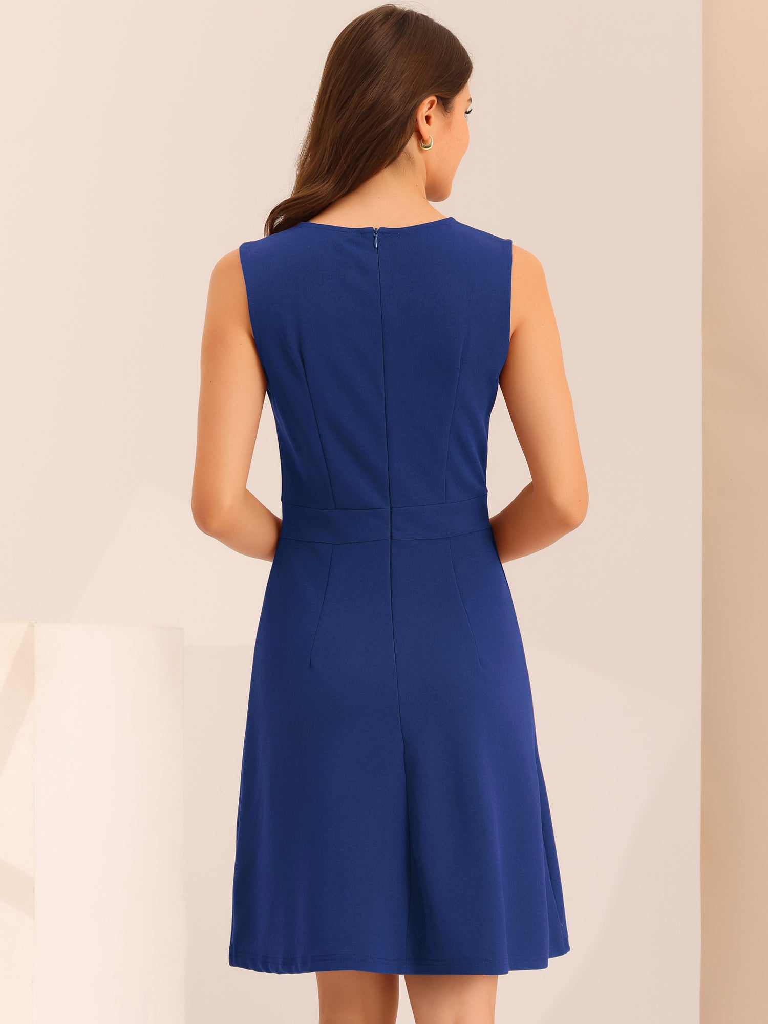 Holly | Sleeveless A-Line Midi Work Dress | Elegant Solid Color Office Style