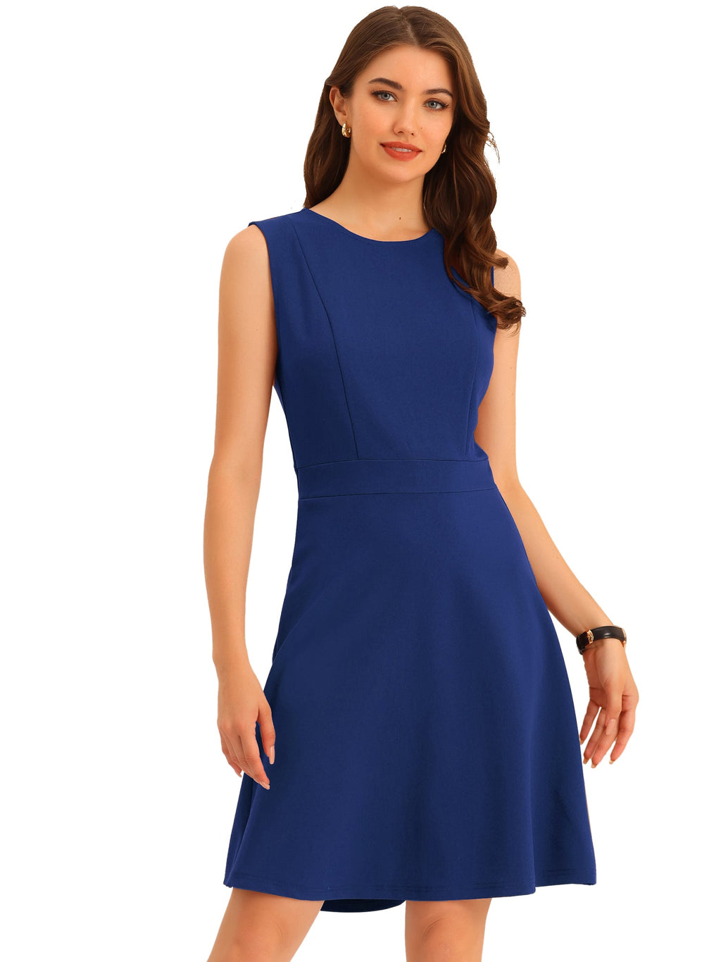 Holly | Sleeveless A-Line Midi Work Dress | Elegant Solid Color Office Style