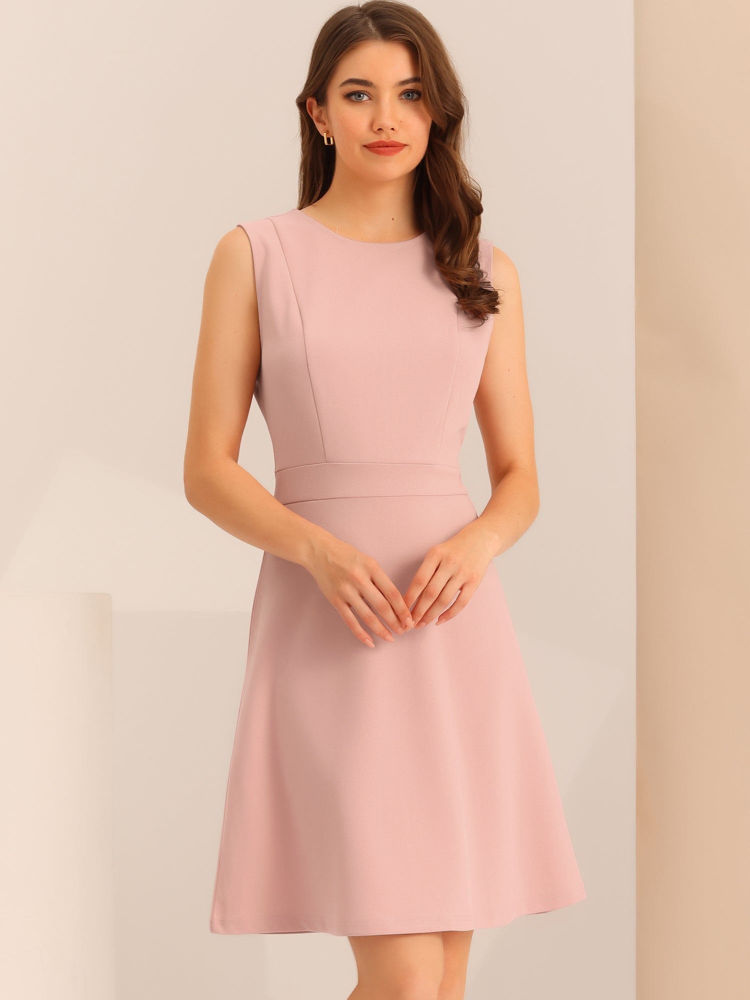 Holly | Sleeveless A-Line Midi Work Dress | Elegant Solid Color Office Style
